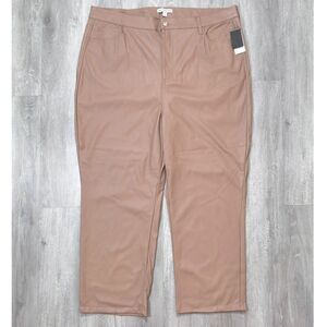 Women's Plus Size NWT Tan Faux Vegan Leather Straight Leg Pants 24W